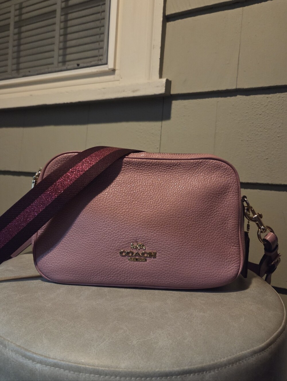 Coach Jes C5805 Pink Gold Pebbled Leather Camera Crossbody Bag Reversible Strap - Picture 15 of 16